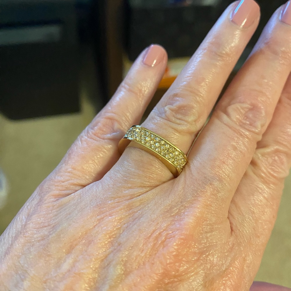 Gold Tone Pave Crystal Statement Ring‎ Band Fashion Jewelry
